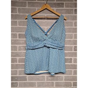 Land End Womens‎ Racerback Multicolor Blue White Swimwear Beach Top Size XL